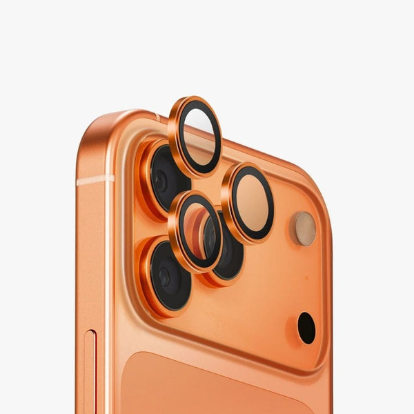 UNIQ Optix AluGuard camera lens protector Sunset Amber for iPhone 17 Pro and Pro Max 9H tempered glass aluminium frame Qatar