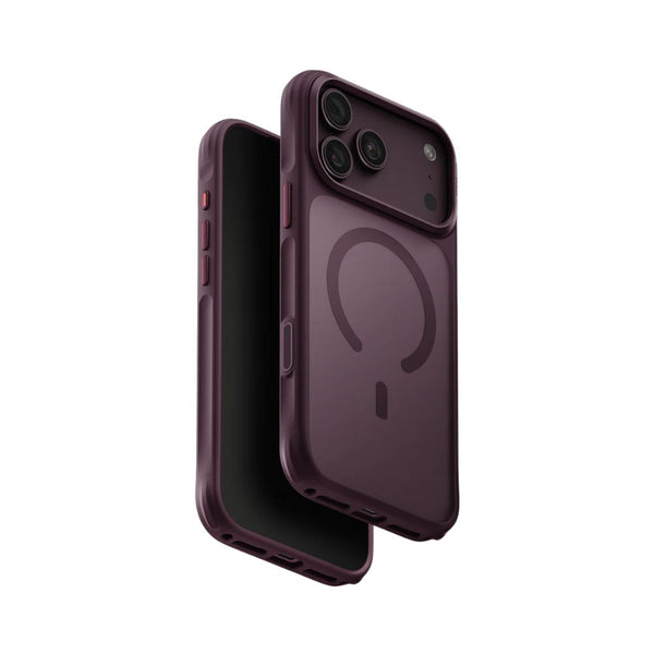 UNIQ Veren Burgundy Frost frosted shield case for iPhone 18 Pro Max with hybrid TPU and polycarbonate protection in Qatar