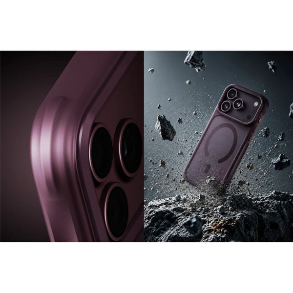 UNIQ Veren Burgundy Frost frosted shield case for iPhone 18 Pro Max with hybrid TPU and polycarbonate protection in Qatar