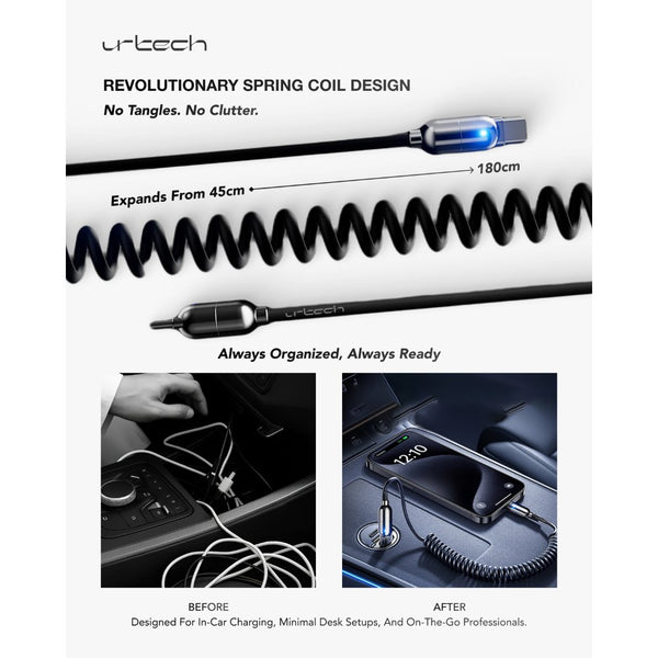 URTECH 100W spring USB-C to USB-C cable black silver fast charging 5A PD cable Qatar