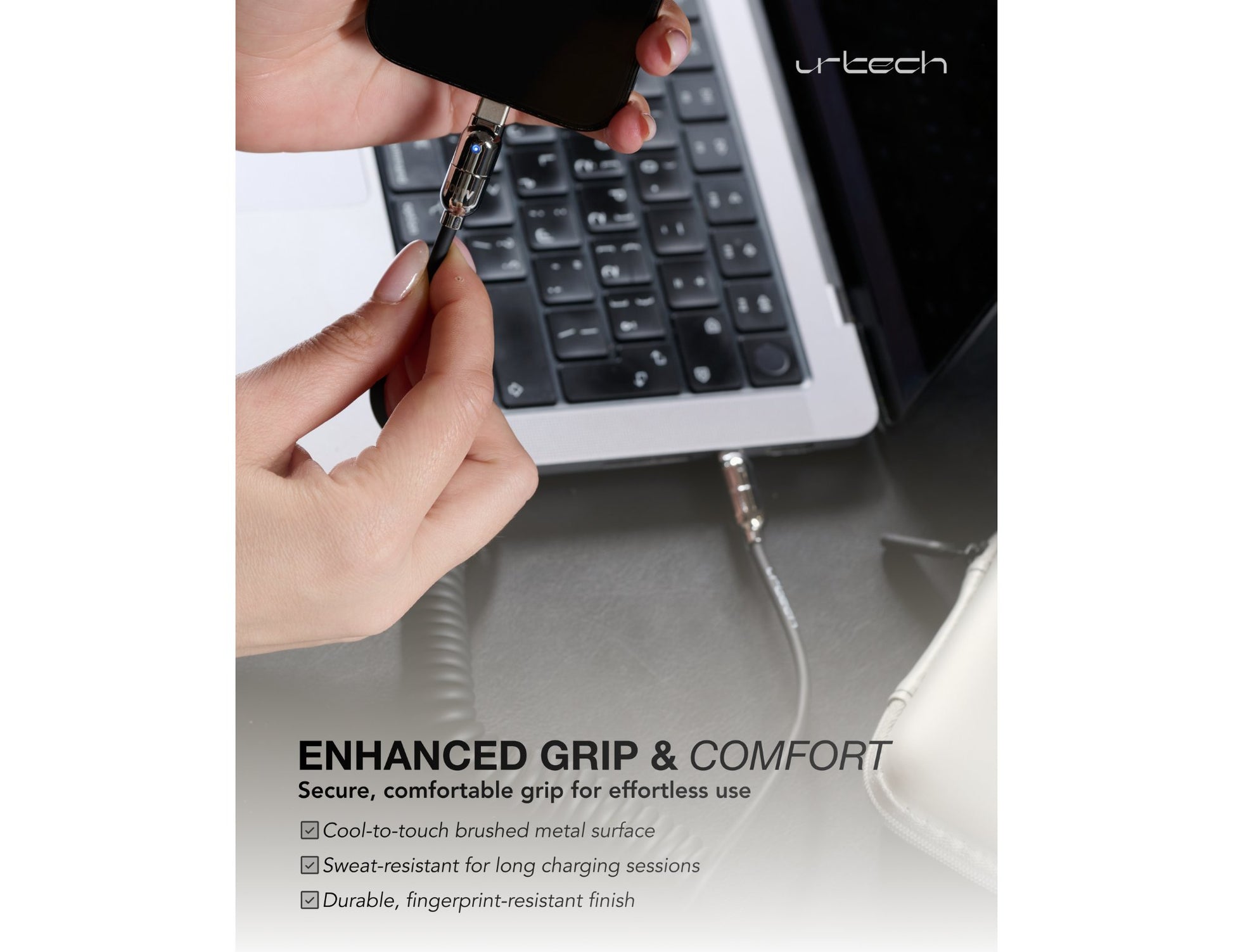 URTECH 100W spring USB-C to USB-C premium cable Black Silver Qatar
