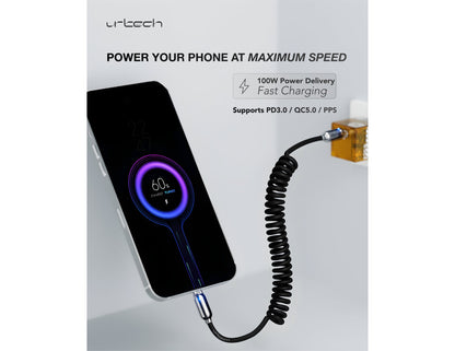 URTECH 100W spring USB-C to USB-C premium cable Black Silver Qatar