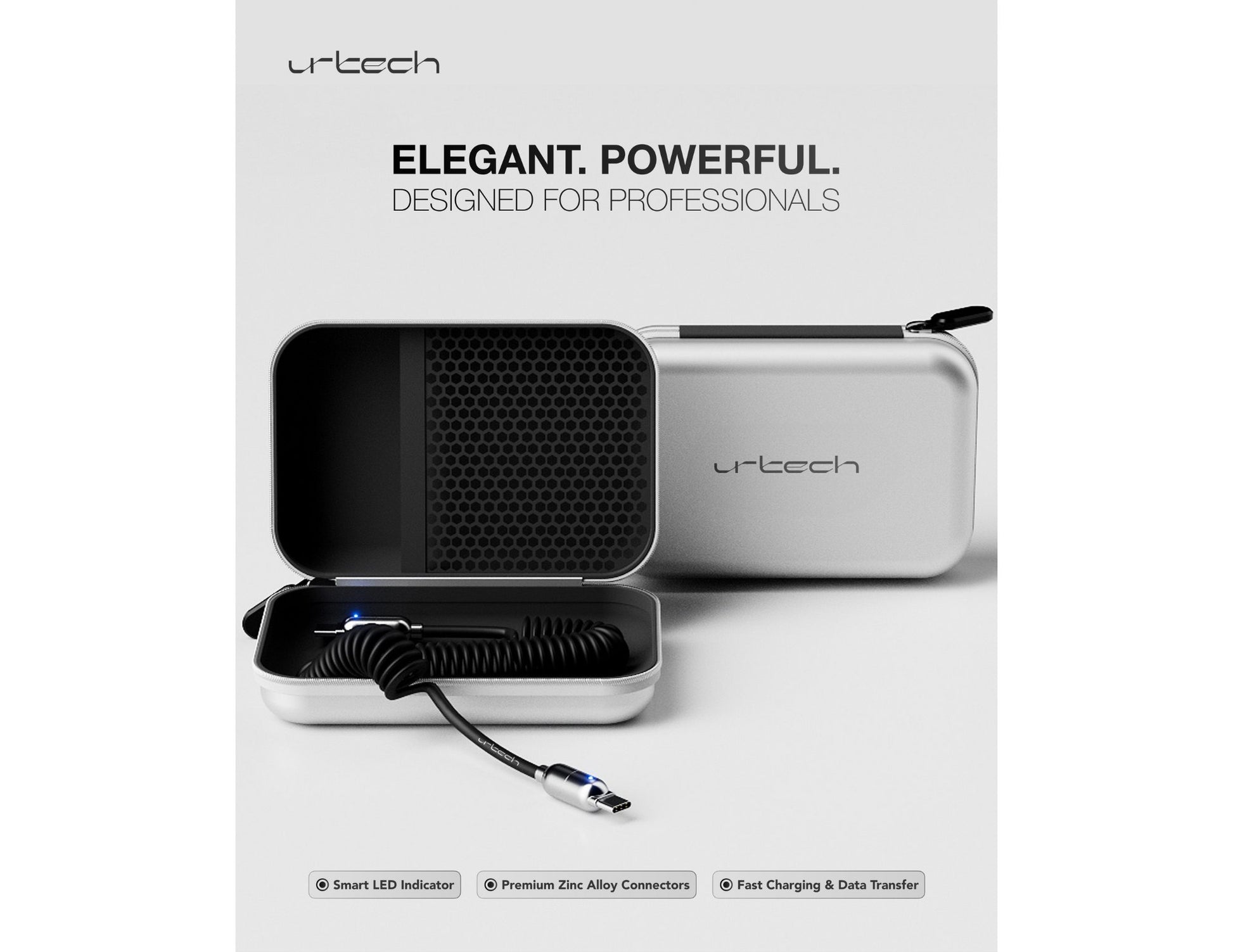 URTECH 100W spring USB-C to USB-C premium cable Black Silver Qatar