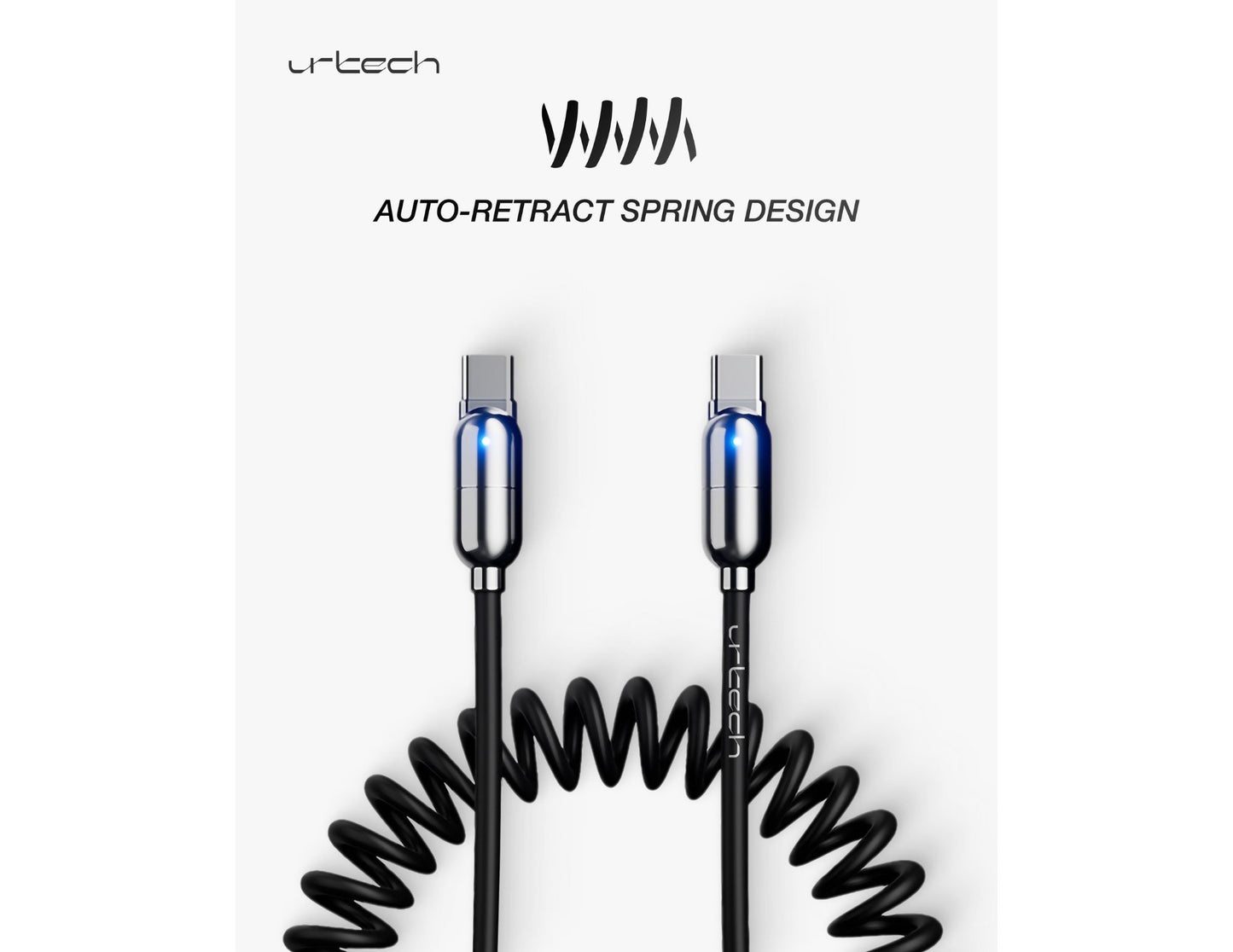 URTECH 100W spring USB-C to USB-C premium cable Black Silver Qatar