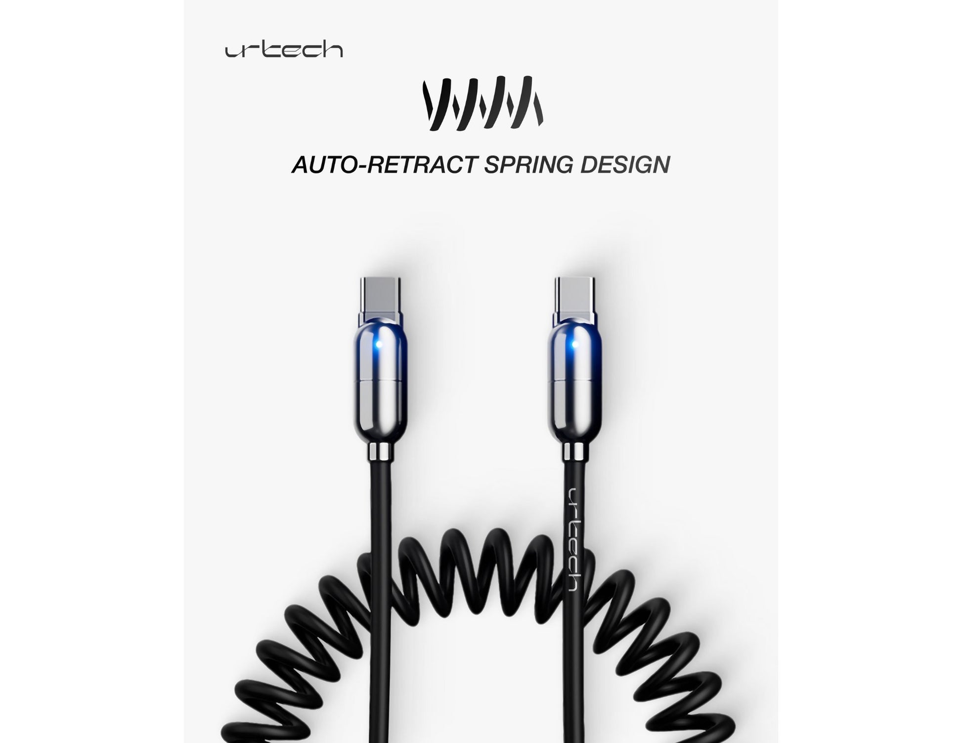 URTECH 100W spring USB-C to USB-C premium cable Black Silver Qatar