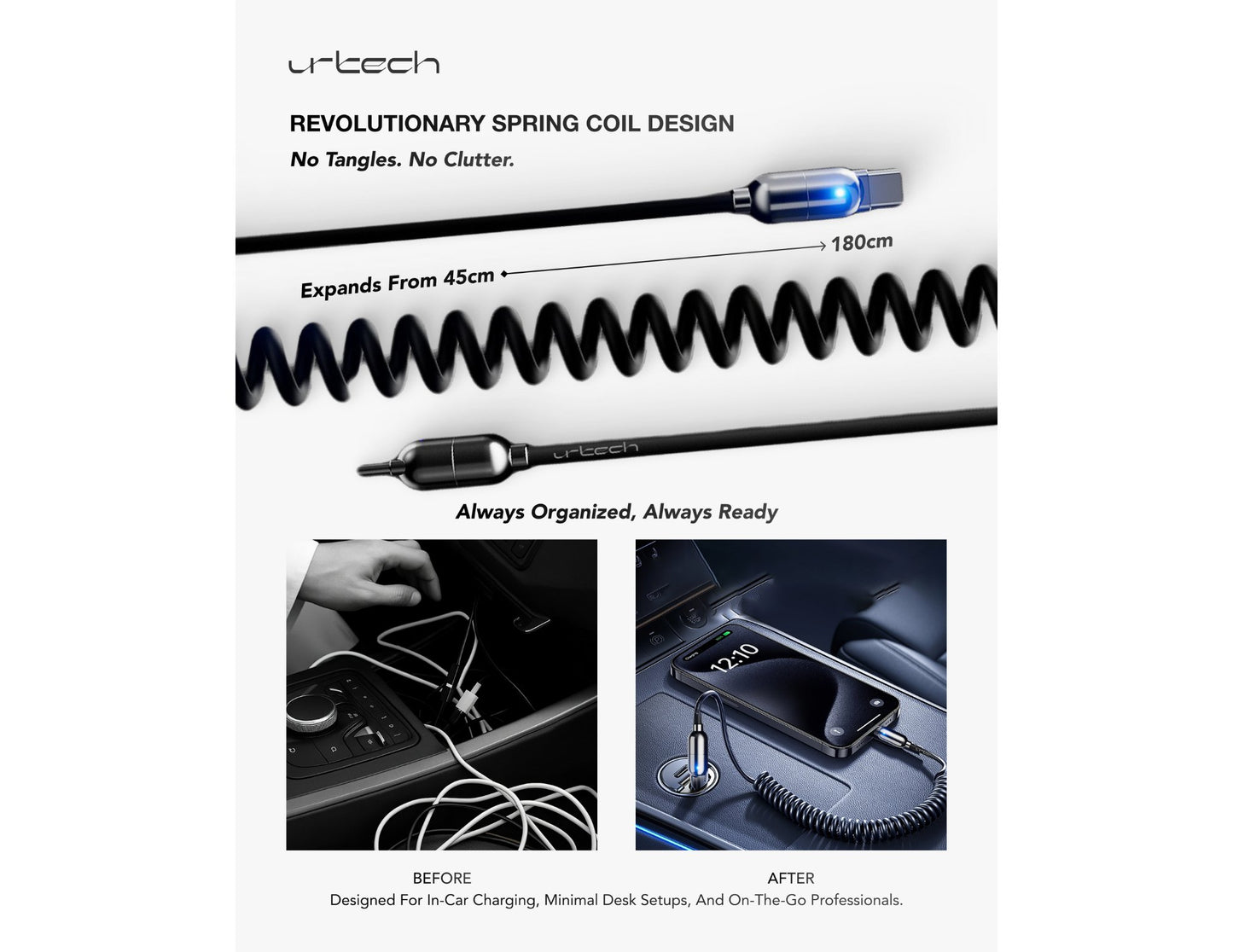 URTECH 100W spring USB-C to USB-C premium cable Black Silver Qatar