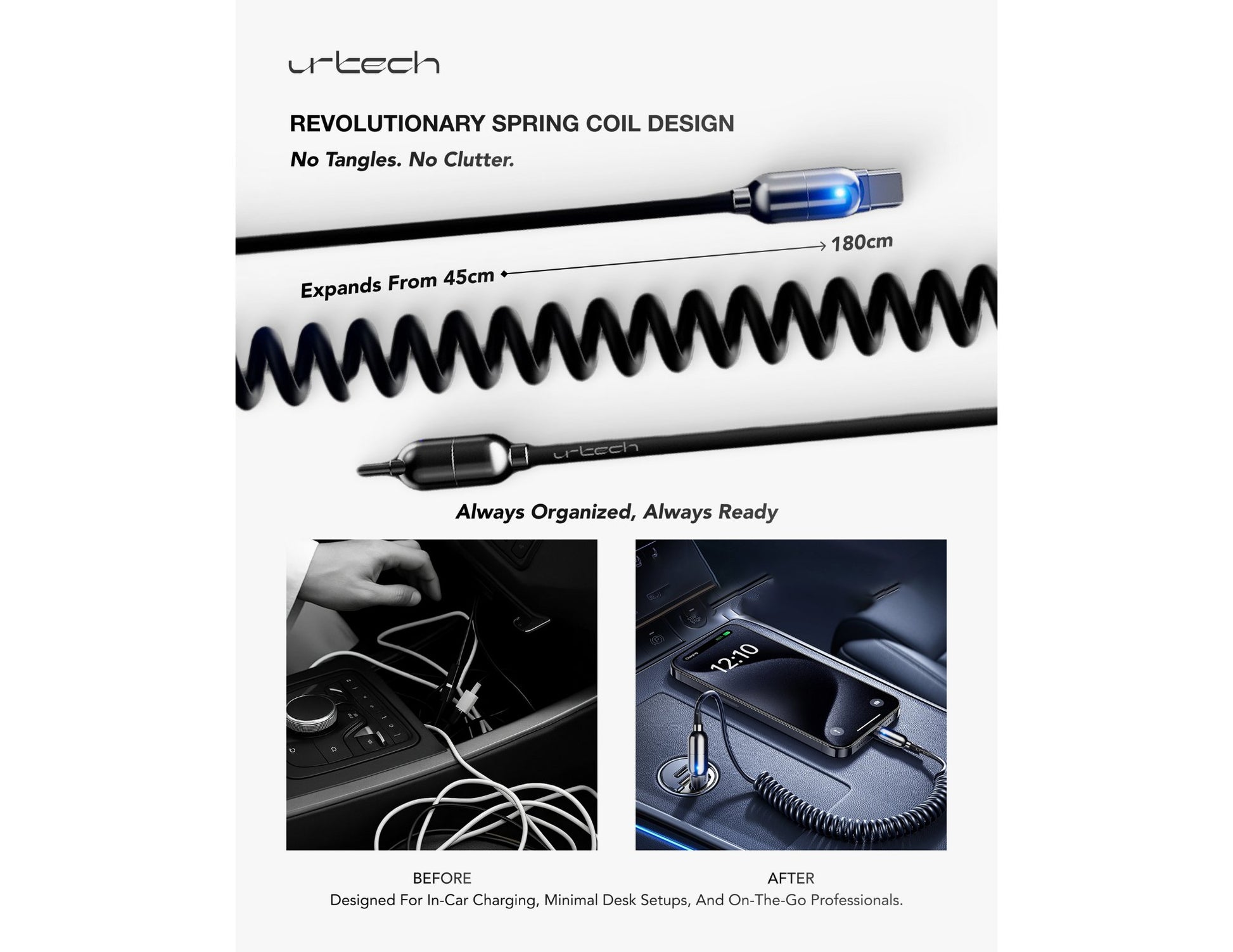 URTECH 100W spring USB-C to USB-C premium cable Black Silver Qatar