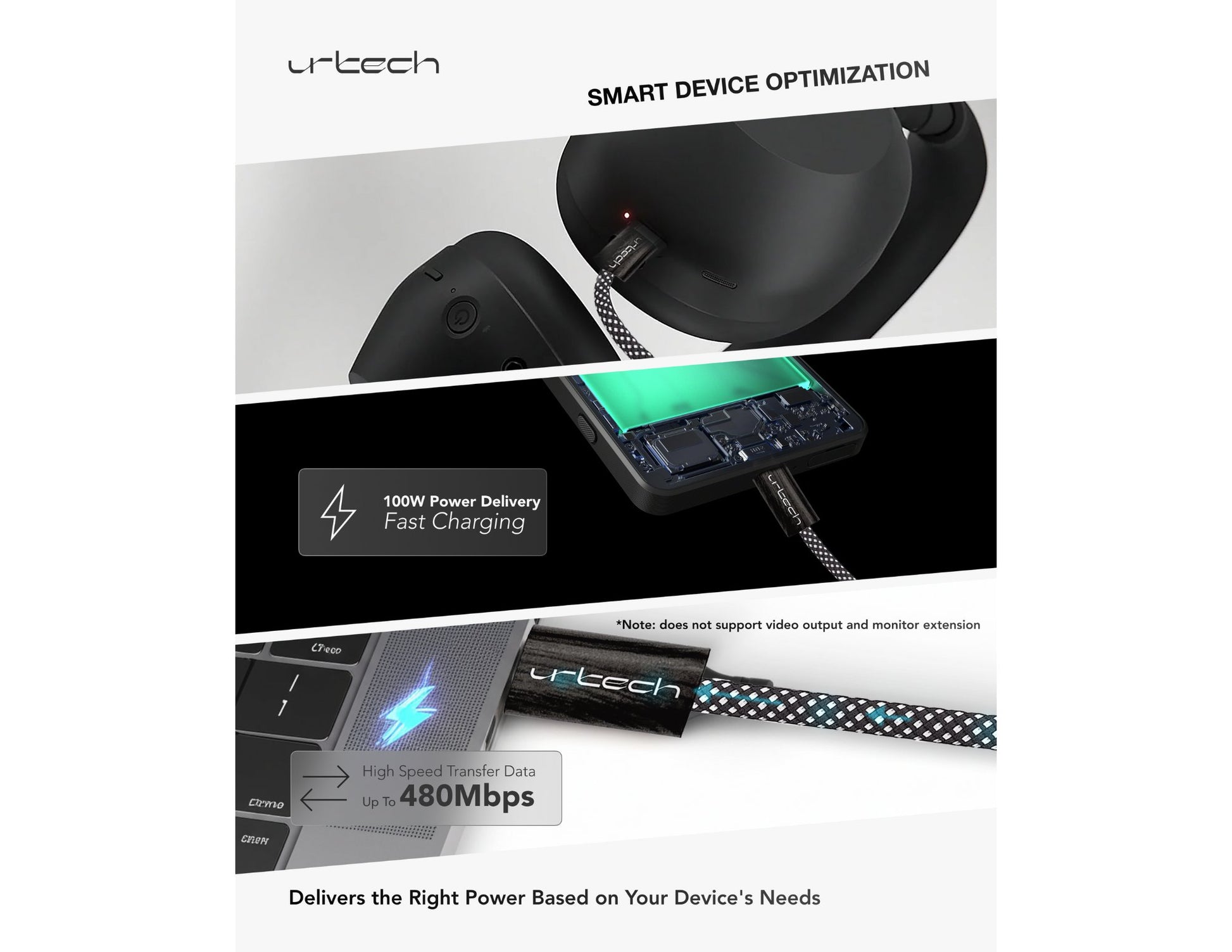 URTECH 100W USB-C to USB-C cable MW-NMBM01 natural wood grain braided 1m Qatar