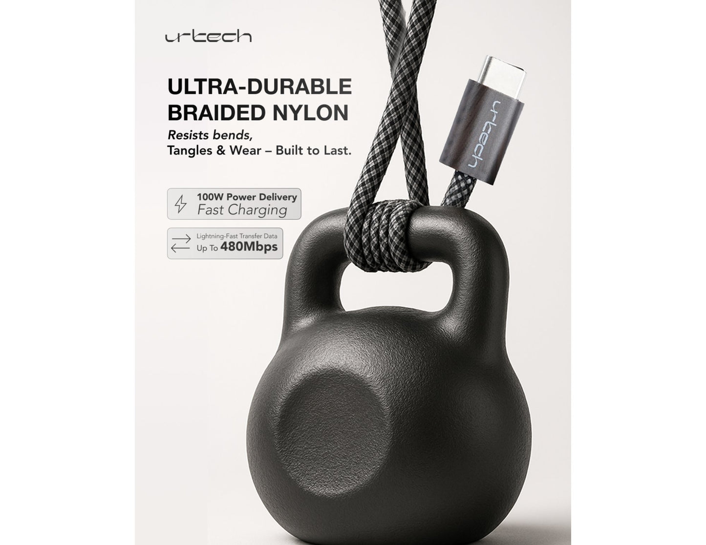 URTECH 100W USB-C to USB-C cable MW-NMBM01 natural wood grain braided 1m Qatar