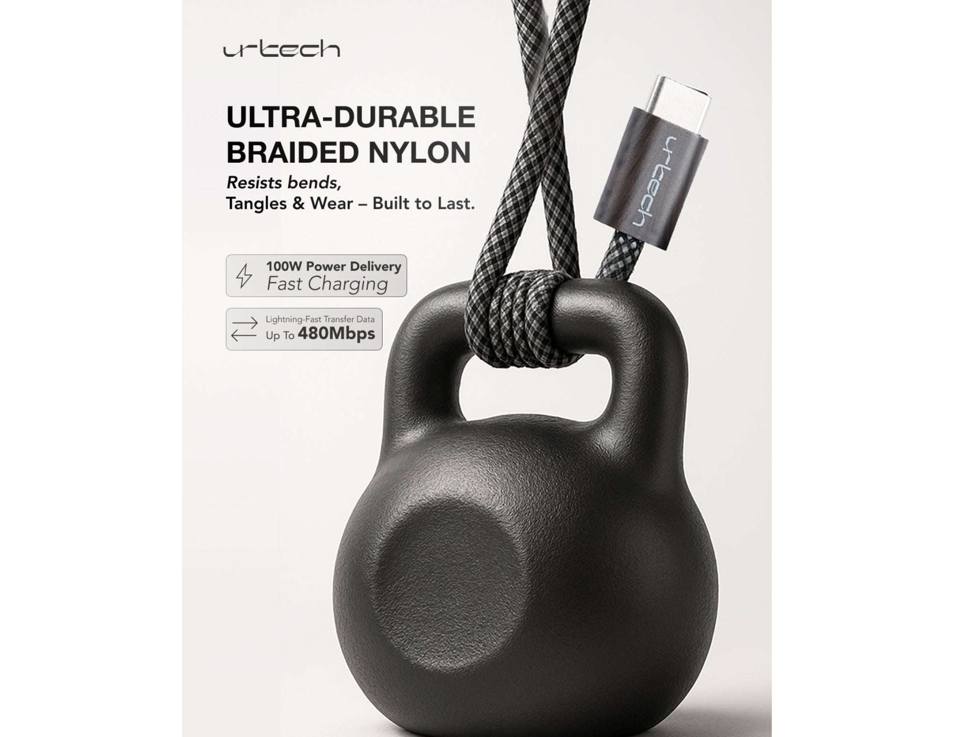 URTECH 100W USB-C to USB-C cable MW-NMBM01 natural wood grain braided 1m Qatar