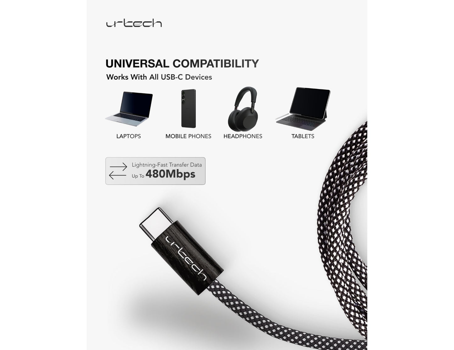 URTECH 100W USB-C to USB-C cable MW-NMBM01 natural wood grain braided 1m Qatar