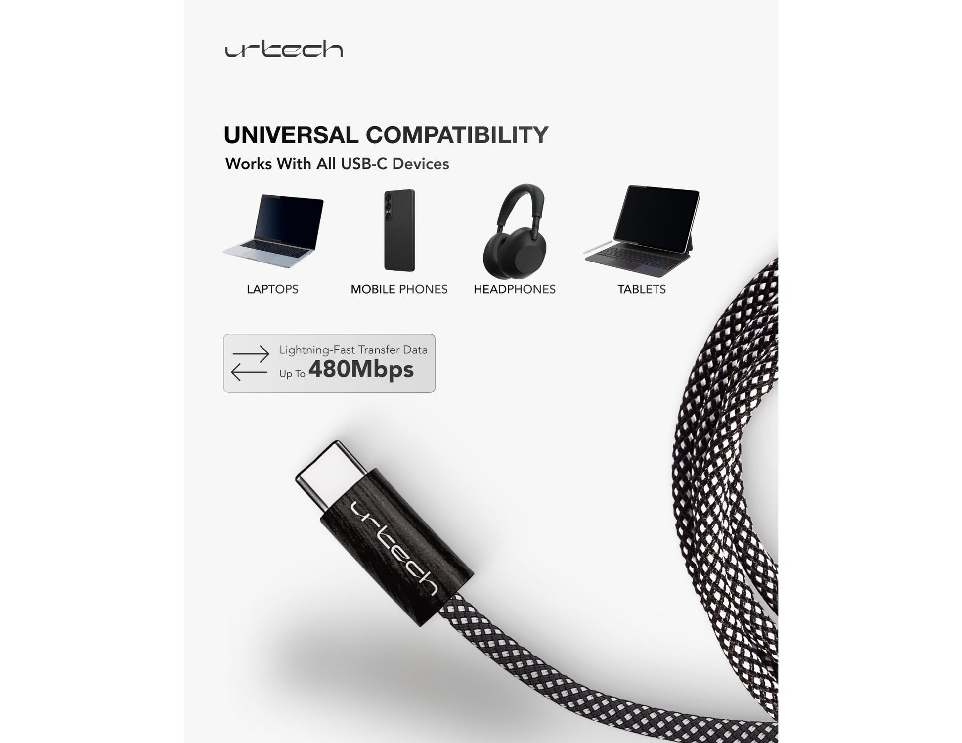 URTECH 100W USB-C to USB-C cable MW-NMBM01 natural wood grain braided 1m Qatar