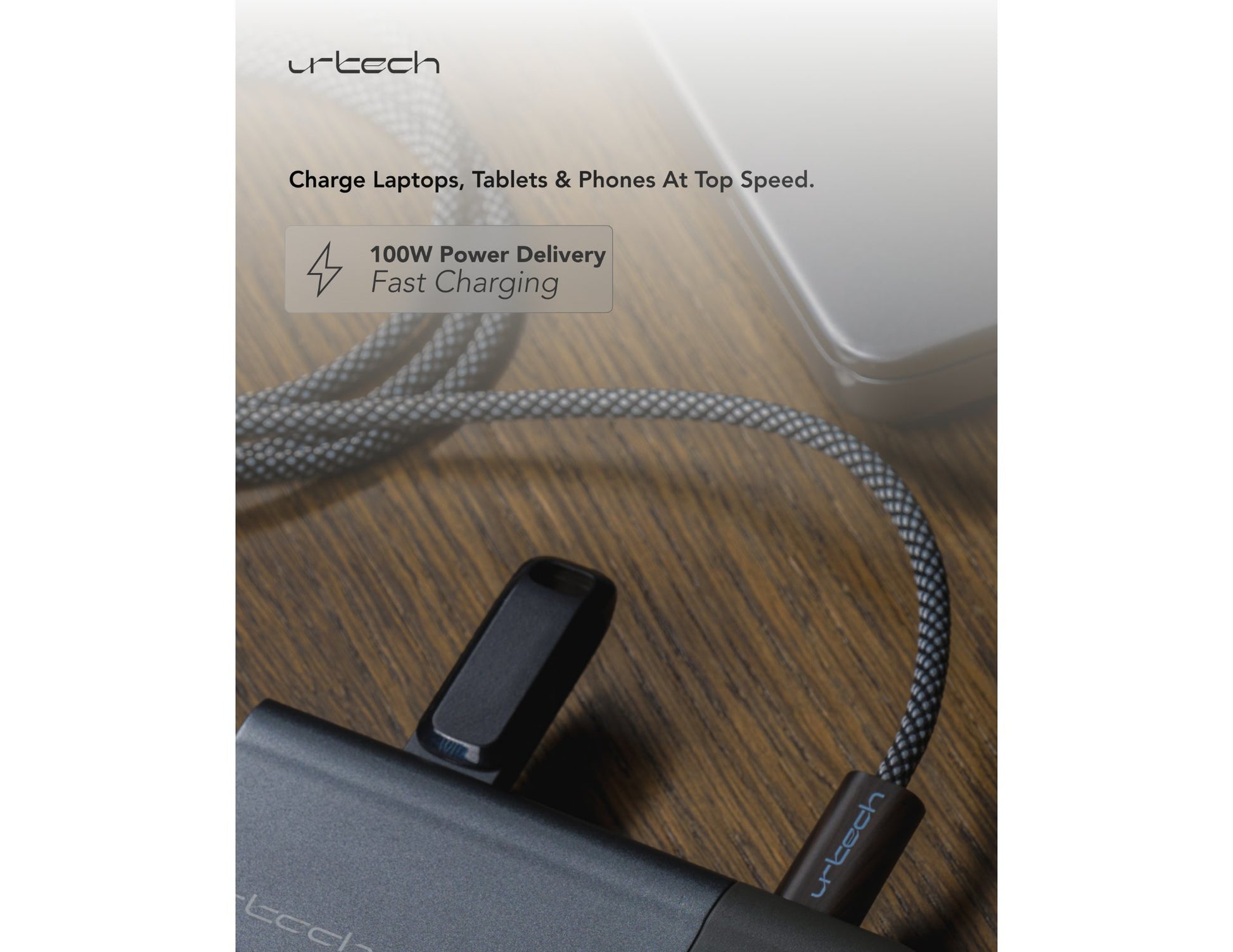 URTECH 100W USB-C to USB-C cable MW-NMBM01 natural wood grain braided 1m Qatar