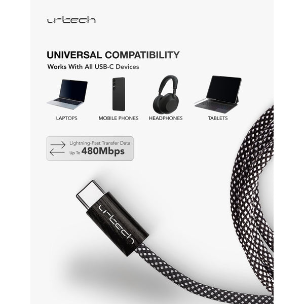 URTECH 100W USB-C to USB-C cable natural wood grain 1m PD fast charging braided cable Qatar