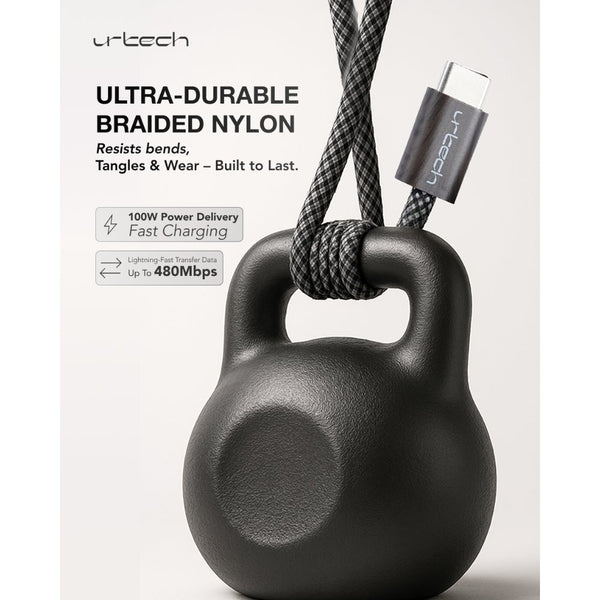 URTECH 100W USB-C to USB-C cable natural wood grain 1m PD fast charging braided cable Qatar