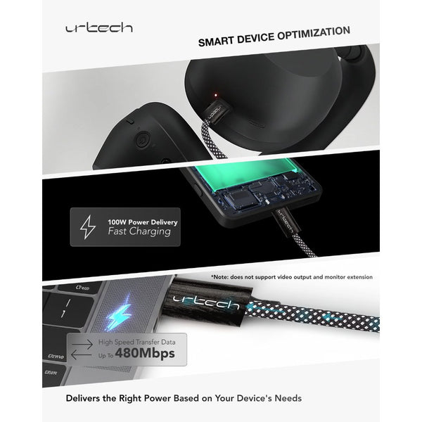 URTECH 100W USB-C to USB-C cable natural wood grain 1m PD fast charging braided cable Qatar