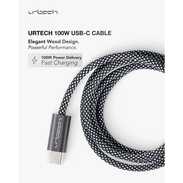 URTECH 100W USB-C to USB-C cable natural wood grain 1m PD fast charging braided cable Qatar