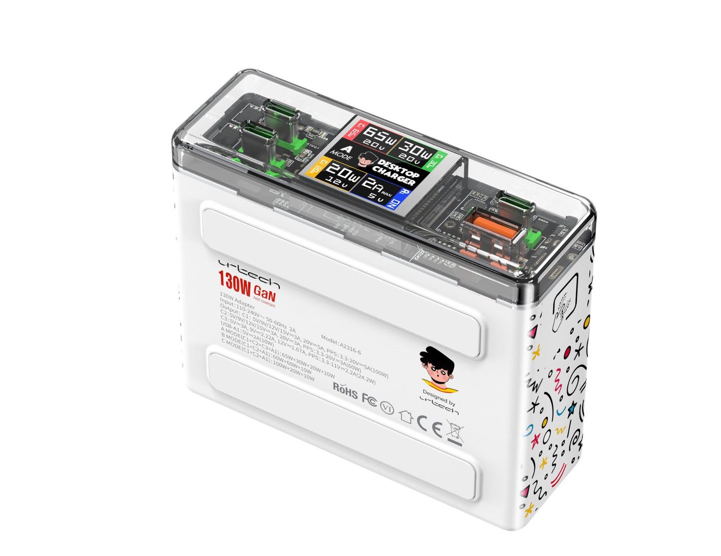 URTECH 130W GaN desktop charger smart display touch control Qatar