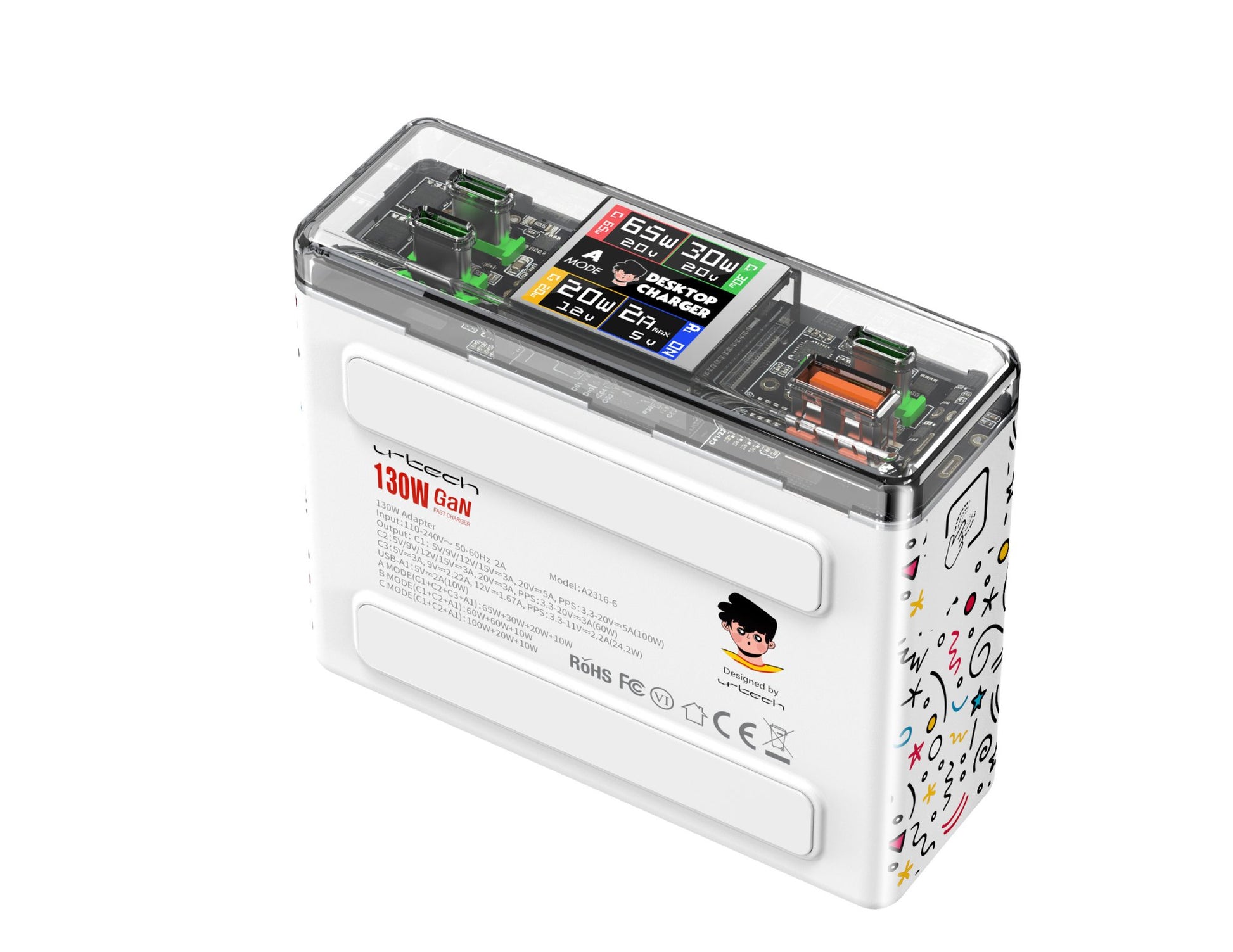 URTECH 130W GaN desktop charger smart display touch control Qatar