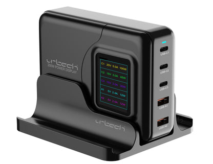 URTECH 200W Power Display Super High-Speed GaN multi-port charger 3 USB-C 2 USB-A Qatar