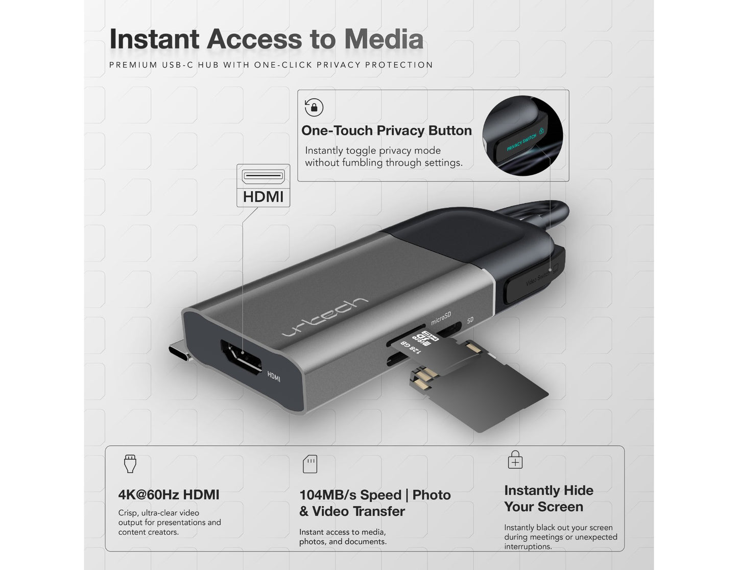 URTECH 6 in 1 USB-C hub 4K HDMI 100W PD 10Gbps aluminum Qatar