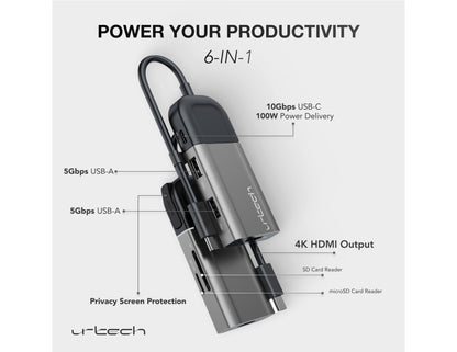 URTECH 6 in 1 USB-C hub 4K HDMI 100W PD 10Gbps aluminum Qatar