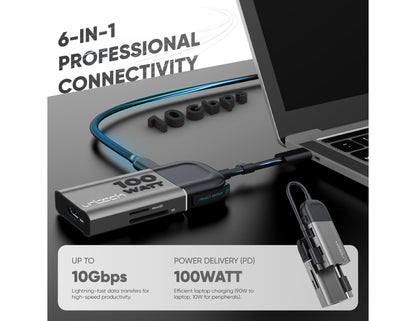URTECH 6 in 1 USB-C hub 4K HDMI 100W PD 10Gbps aluminum Qatar