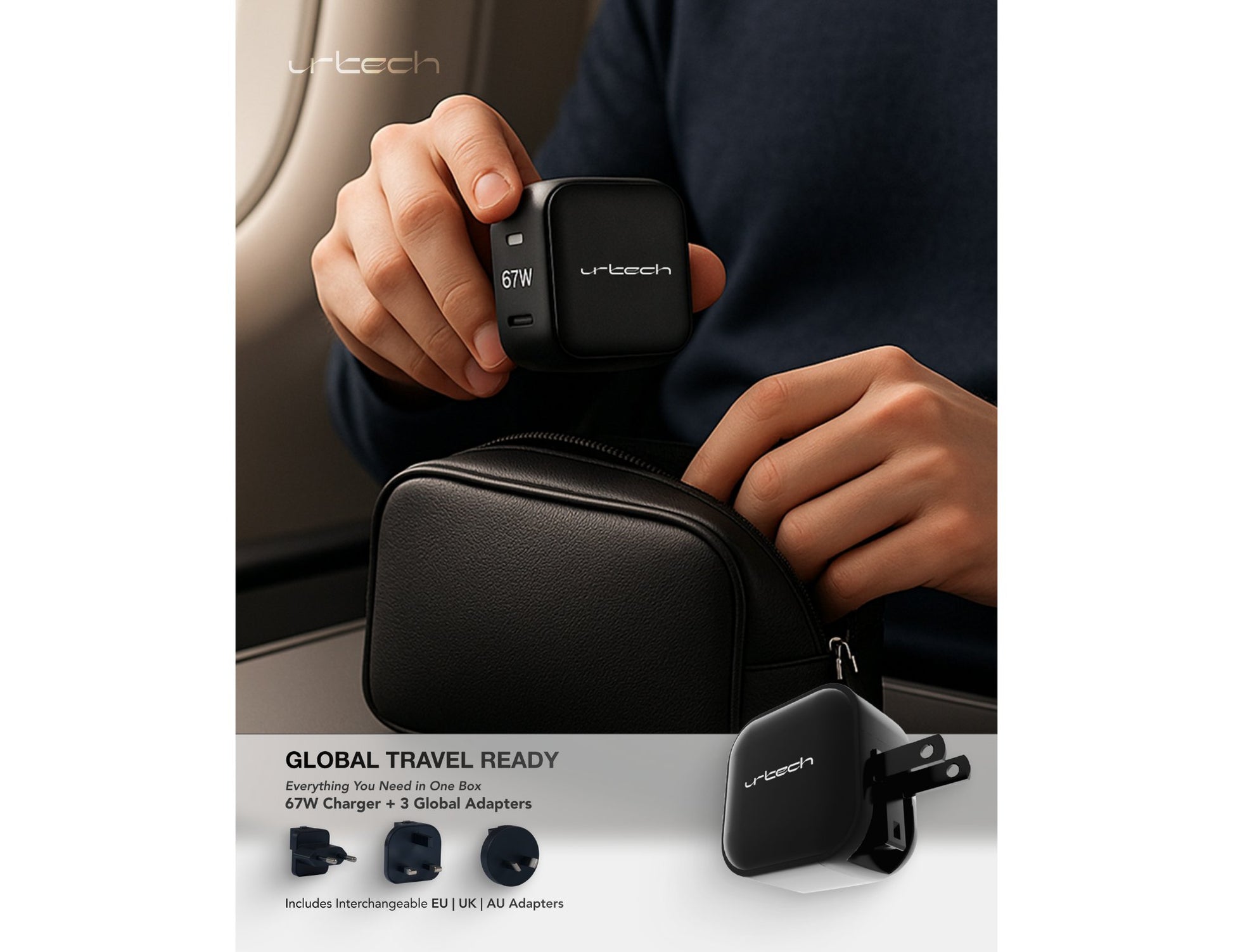 URTECH 67W GaN fast charger PD 3.0 QC 3.0 compact travel design Qatar
