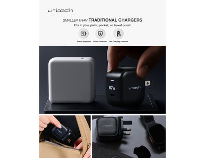 URTECH 67W GaN fast charger PD 3.0 QC 3.0 compact travel design Qatar