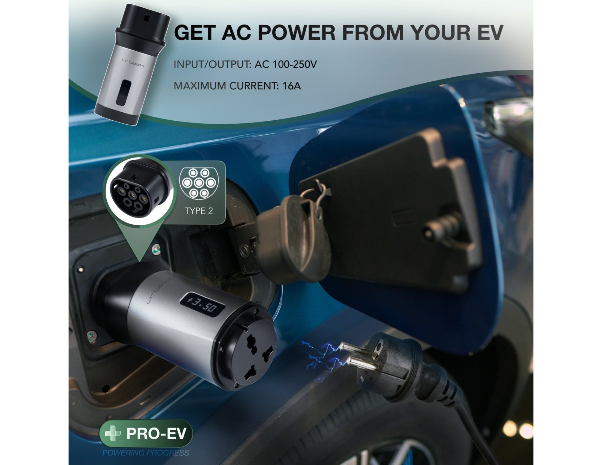 URTECH Type 2 V2L EV adapter 3.5kW universal socket with EVA case Qatar