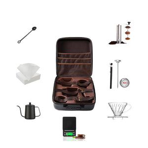 V60 Coffee Set with glass coffee pots, hand crank grinder, electronic scale and 600ml stainless steel pot in Qatar