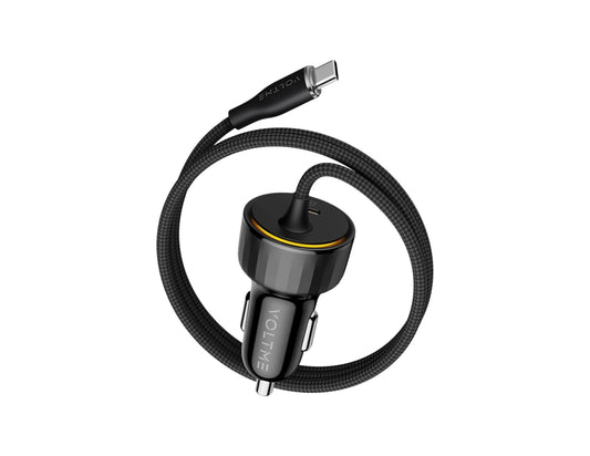 VoltMe Cazo Speedo+ 60W car charger with built‑in USB‑C cable and extra USB‑C port black.