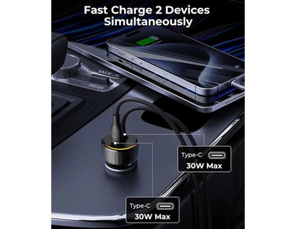 VoltMe Cazo Speedo+ 60W car charger with built‑in USB‑C cable and extra USB‑C port black.