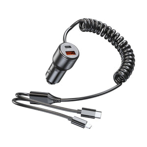 Vyvylabs Flash Power 66W dual fast car charger with USB-A USB-C and 2-in-1 spring cable Qatar