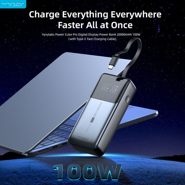 Vyvylabs Power Cube Pro 20000mAh 100W power bank with digital display and Type-C cable Qatar