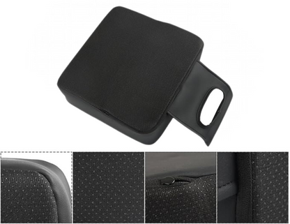 Back view of Wide Black Cup Holder Storage Box showing secure attachment flaps.