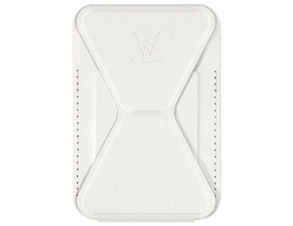 Wizard ARCO Card Case MagSafe wallet stand, premium leather, magnetic attach, holds cards, adjustable stand, shown in use with iPhone, at Thabthaba Store Qatar