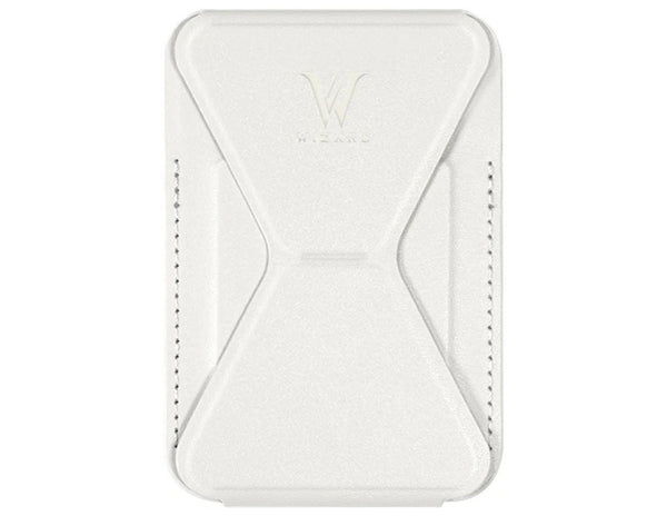 Wizard ARCO Card Case MagSafe wallet stand, premium leather, magnetic attach, holds cards, adjustable stand, shown in use with iPhone, at Thabthaba Store Qatar