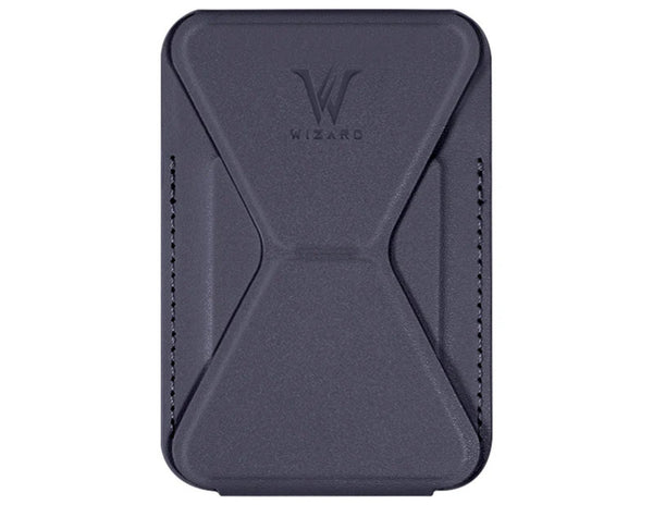 Wizard ARCO Card Case MagSafe wallet stand, premium leather, magnetic attach, holds cards, adjustable stand, shown in use with iPhone, at Thabthaba Store Qatar