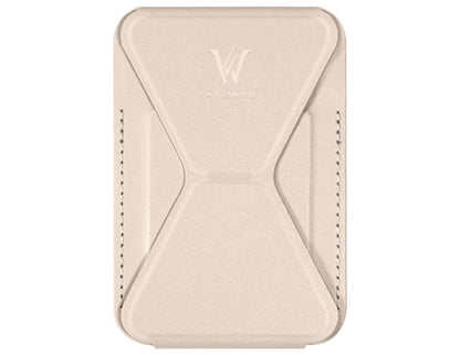 Wizard ARCO Card Case MagSafe wallet stand, premium leather, magnetic attach, holds cards, adjustable stand, shown in use with iPhone, at Thabthaba Store Qatar