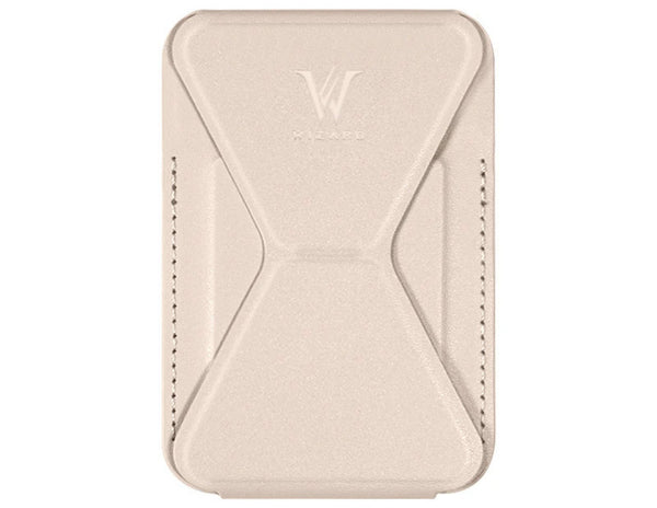 Wizard ARCO Card Case MagSafe wallet stand, premium leather, magnetic attach, holds cards, adjustable stand, shown in use with iPhone, at Thabthaba Store Qatar