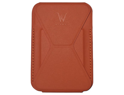 Wizard ARCO Card Case MagSafe wallet stand, premium leather, magnetic attach, holds cards, adjustable stand, shown in use with iPhone, at Thabthaba Store Qatar