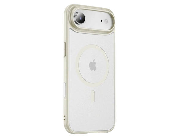 Wizard ARMOR CASE for iPhone 17 Pro / Pro Max / Air, frosted transparent MagSafe case with airbag shock protection, raised lens/screen bezels, Starlight and Black color options, at Thabthaba Store Qatar