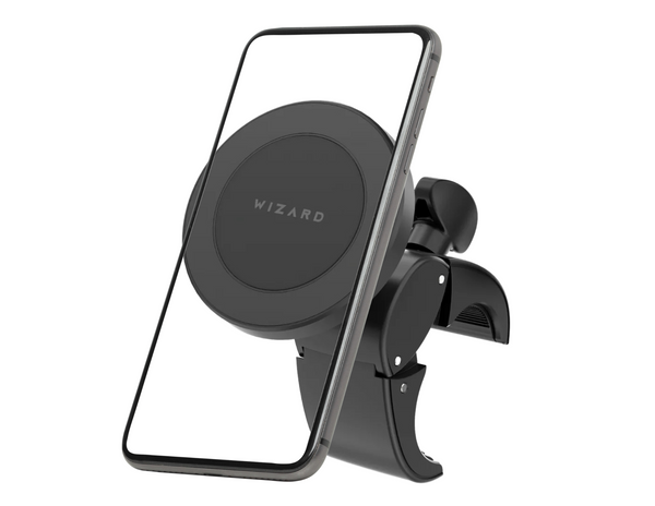 Wizard Car Holder CH-35 mounted on a car dashboard with a phone securely attached.