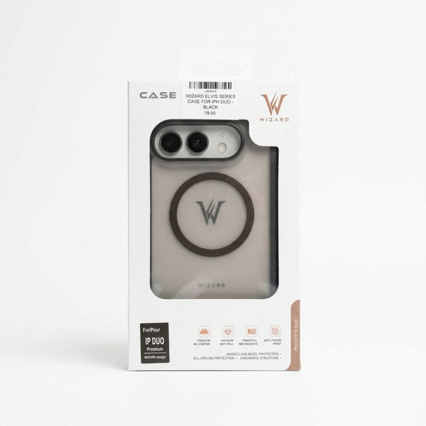 Wizard Elvis Series Black protective case for iPhone Duo with N52 magnets, raised camera bezel and anti-fingerprint coating in Qatar