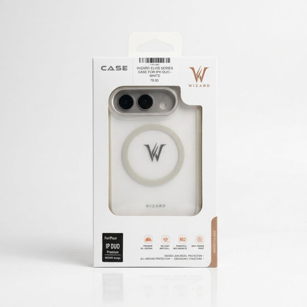 Wizard Elvis Series White protective case for iPhone Duo with N52 magnets, raised camera bezel and anti-fingerprint coating in Qatar