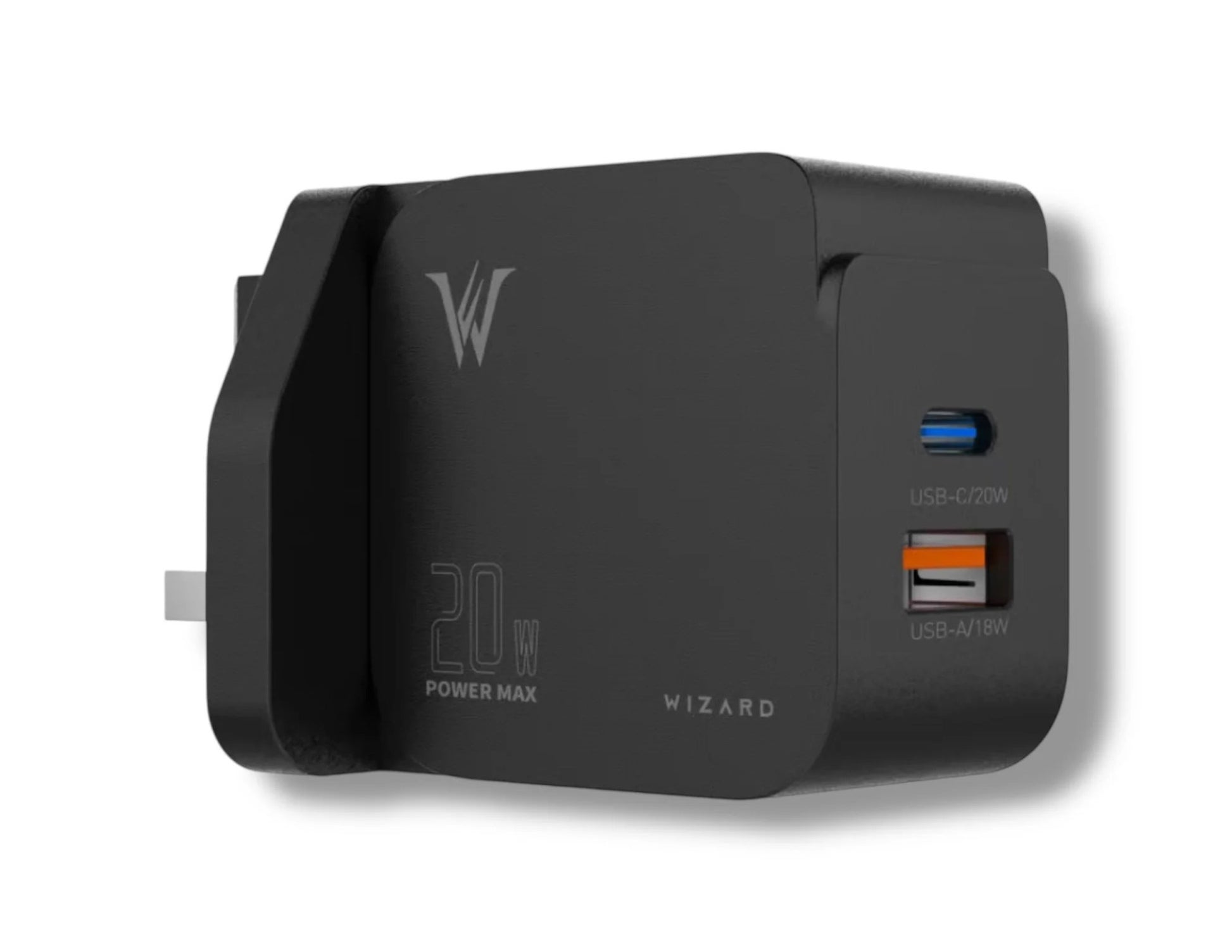 Wizard Fast Charger 20W WQ10 UK plug dual-port PD and QC 3.0 with USB-A/USB-C fast charging, smart chip safety features at Thabthaba Store Qatar
