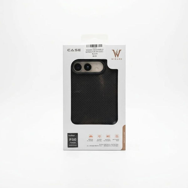 Wizard Hexashield Series black protective case for iPhone Duo with N52 magnets, raised camera bezel and anti-fingerprint coating in Qatar