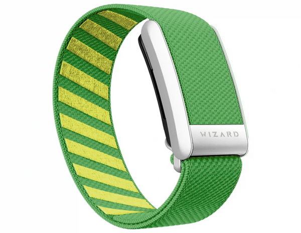 Front view of the Wizard Magic 4 Whoop Band in S-Lime Green showing its breathable Superknit design.