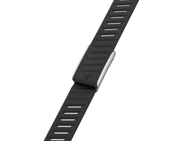 Black Wizard Silicone Band for Whoop One and Peak 5.0, premium sweat-resistant sport strap, adjustable fit, shown in Starlight and Light Grey, at Thabthaba Store Qatar on a white background
